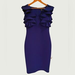 Badgley Mischka Cascade Flounce Shoulder Midi Dress 8